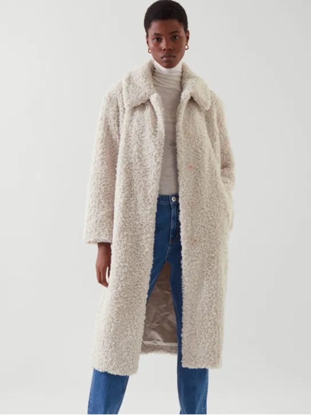 COS Faux Shearling Cream Bouclé Coat size 6